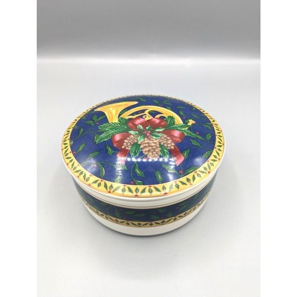 Vtg Mikasa Holiday Music Christmas Trinket Box Porcelain Candy Dish w/Lid Japan - Picture 7 of 8